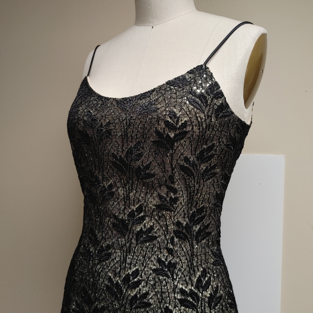 Bari Jay Black Lace with Gold Lame Underlay Evening Dress & Bolero sz 4/6 - Picture 14 of 15